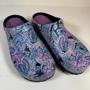 Dansko Pink and Purple Paisley Clogs